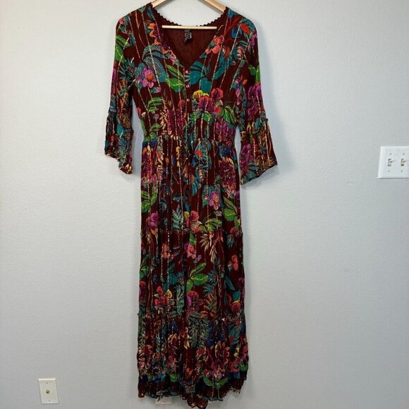Anthropologie Me 2 Magic Women's Maxi Dress Boho Floral Multicolor Size Medium - Picture 1 of 15